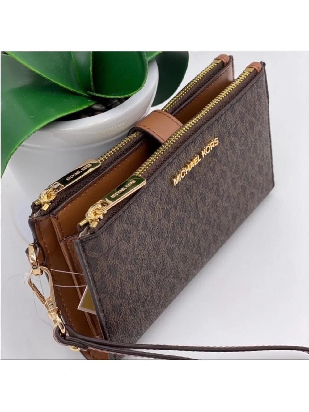 Michael Kors Jet Set Travel Double Zip Wallet Wristlet Brown